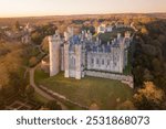 Arundel Castle, Arundel, West Sussex, England, United Kingdom. Bird Eye View. Beautiful Sunset Light