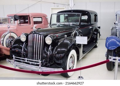Arvada Colorado June 2 2022. 1939 Packard 12. All weather town car  last V-12 Packard the swan song for Rollston Company. Hood ornament mascot was a crystal Chrysis . Located in Clive Cussler museum. 