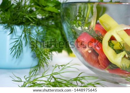 arvesting vegetable vitamin salad in the home kitchen, close-up