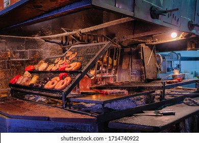 Asado Parrillada Grill Bbq In Famous Old Town Montevideo Port Market, Mercado Del Puerto, Montevideo, Uruguay, South America