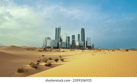 In the Asahafa neighborhood of Riyadh, Saudi Arabia, the King Abdullah Financial District (KAFD) is a brand-new project that is currently being built next to King Fahad Road. - Powered by Shutterstock