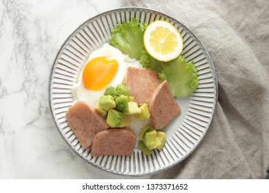 Asain Food, Luncheon Meat And Avocado On Rice