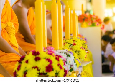 Asanha Bucha Day And Buddhist Lent Day, Residents Have Joined In An Ancient Tradition Of Offering Candles To Buddhist Monks For Use During The Lent Period.