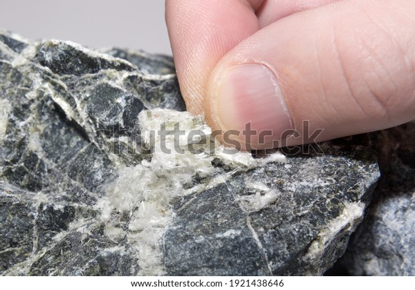Asbestos\
mineral fiber in human fingers,\
close-up.