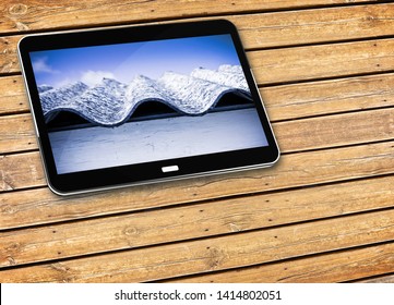 Asbestos roof: one of the most dangerous materials in the construction industry - Concept with 3D render of a digital tablet on wooden background - image with copy space