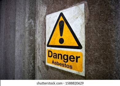 Asbestos warning sign, set of six naturally occurring silicate minerals made of microscopic fibres harmful when breathed in