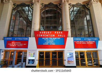 ASBURY PARK, NJ -4 FEB 2021- Interior view of the landmark Asbury Park Convention Hall, a historic building in Asbury Park on the New Jersey Shore, United States.