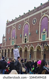 Asbury Park, NJ - January 21, 2017: Women's March And Worldwide Protest; Protesters Congregate At Convention Hall (Asbury Park Boardwalk) 