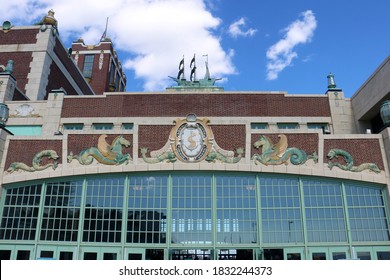 Asbury Park, NJ - October 3 2020: Architectural Details Of The Historic Convention Hall