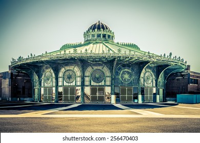 ASBURY PARK, NJ - SEPT. 21, 2013: Vintage Carousel Building On Boardwalk On Historic Asbury Park Portrayed In Retro Tone. This Now Closed Carousel House Was Designed By Warren Whitney.