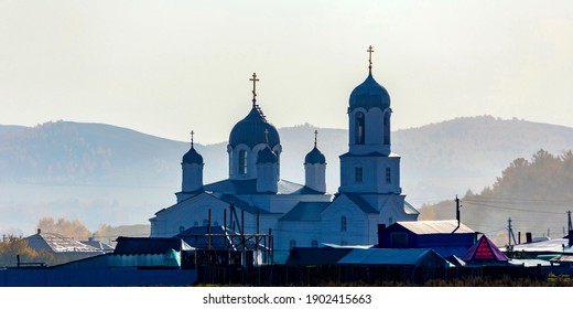 Ascension Church In The Village Of Voznesenka, Uchalinsky District. Bashkortostan, Autumn Sunny Day.