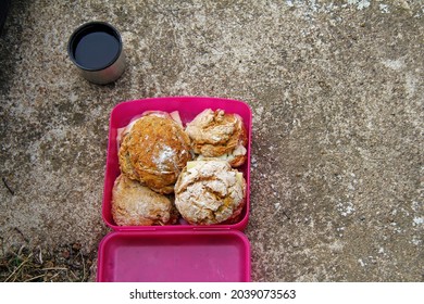 Asceticism Picnic With Roll Bread On Stone 