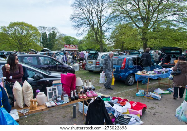 Ascot,England-May 5th,2015:Great Car Boots, Car\
boot organisers since 1995, specialising in Ascot with antiques and\
collectables and lots of genuine sellers/buyers from all over the\
country.