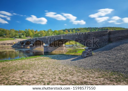 The Aseler Bridge in the Edersee at low tide Stock photo © 