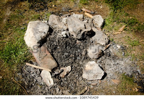 Ash Cinders Outdoor Fireplace Woods Fenced Stock Photo Edit Now