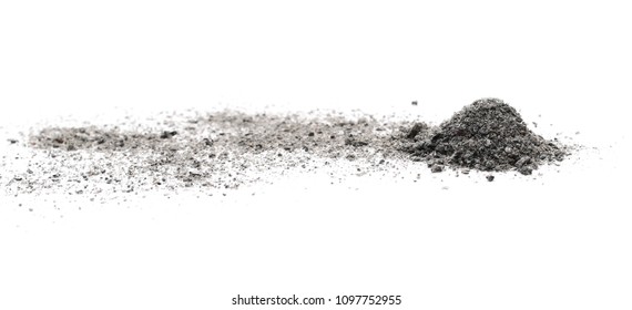 Ash Pile Isolated On White Background, Texture