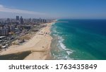 Ashdod Beach Shoreline with hotels and Mediterranean Sea-Aerial