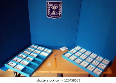 ASHDOD - FEB 10 2009:An Empty Israeli Voting Booth In Polling Station During General Elections Day In Israel.