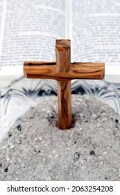 Ashes, Cross And Bible.  Ash Wednesday. Lent Season. Catholic Church.  France. 