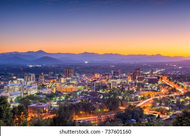 Asheville, North Carolina, USA downtown skyline at dusk.