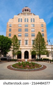 Asheville, North Carolina USA - May 5, 2022: Cityscape View Of The Classic Art Deco Architecture Of The Municipal Building In This Popular Small Town Destination In The Blue Ridge Mountains.