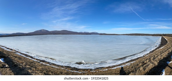 Ashokan Reservoir In Hudson Valley, New York, Completely Frozen