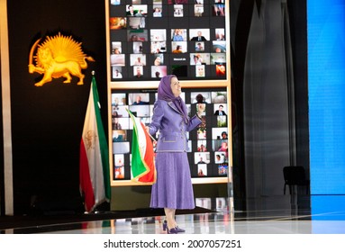 Ashraf 3, Albania, July 12, 2021 – The Free Iran World Summit 2021 Held With Thousands Of Members Of Iranian Opposition Movement MEK. Maryam Rajavi, President-elect Of NCRI, Addressed The Event.