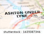 Ashton-Under Lyne on a geographical map of UK