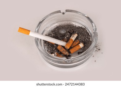 ashtray cigarettes isolated on white background.