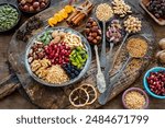 Ashure dessert with legumes and dried fruits named aşure or asure . Noah’s pudding in the bowl. 