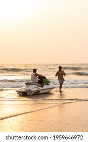 Ashvem, Goa,India- April 2 2021: Tourists And Locals Enjoying The Beach And Beach Activities In Goa, India During Covid 