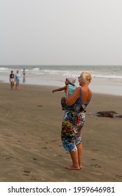 Ashvem, Goa,India- April 2 2021: Tourists And Locals Enjoying The Beach And Beach Activities In Goa, India During Covid 