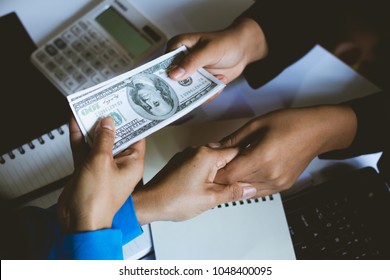  Asia Businesswoman,people  Working In Office,bank With Fun And Happy.people,bank Teller  Shaking Hands,giving Money To The Customer.