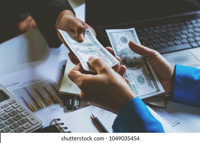  Asia Businesswoman,people  Working In Office,bank With Fun And Happy.people,bank Teller  Shaking Hands,giving Money To The Customer.