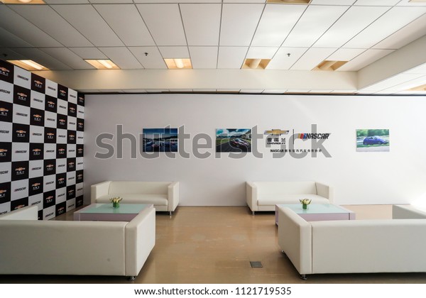 Asia China Shanghai - October 24, 2017: Chevrolet\
car manufacturers in Shanghai in 2017 New car launch event on-site\
lounge area indoor