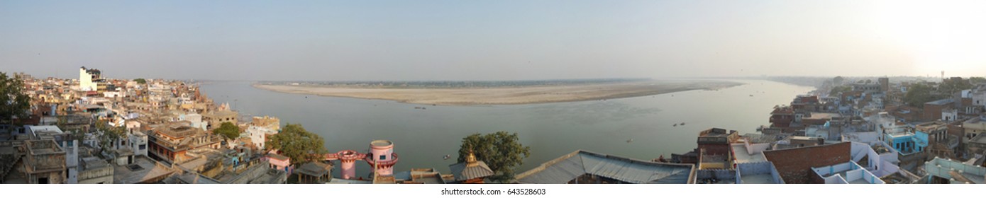 Asia India City Varanasi Panorama River Ganges