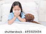 Asia little girl cough and waer hygienic mask.Virus protection and health care concept.