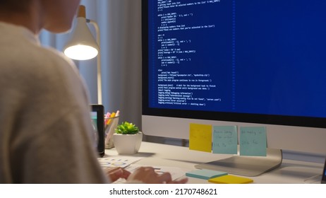 Asia people MBA college woman work busy at late night home office online study on laptop typing coding search data for future job career reskill upskill workforce IT cyber class remote virtual learn
