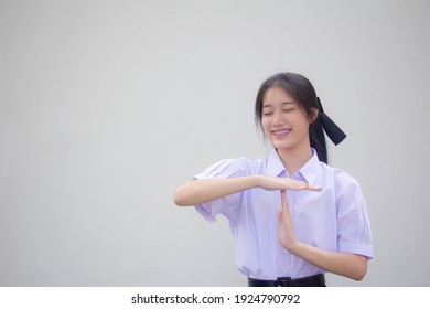 Asia Thai High School Student Uniform Beautiful Girl Time Out