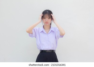 Asia Thai High School Student Uniform Beautiful Girl Think