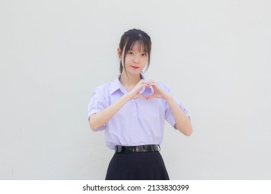Asia Thai High School Student Uniform Beautiful Girl Give Heart