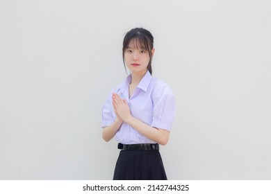 Asia Thai High School Student Uniform Beautiful Girl Thai Pay Respect