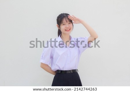 asia thai high school student uniform beautiful girl salute