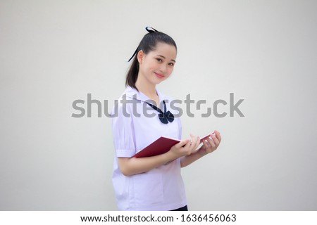 asia thai Junior high school student uniform beautiful girl read a book