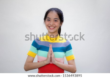 asia thai teen color t-shirt beautiful girl thai Pay respect