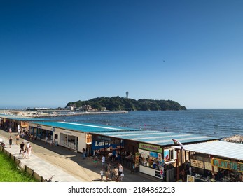 Asia travel concept - the famous travel place, enoshima island under dramatic blue sky in kamakura, Japan.
Date:24-July-2022