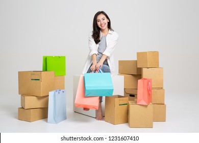 Asia Woman Shopping Online Concept