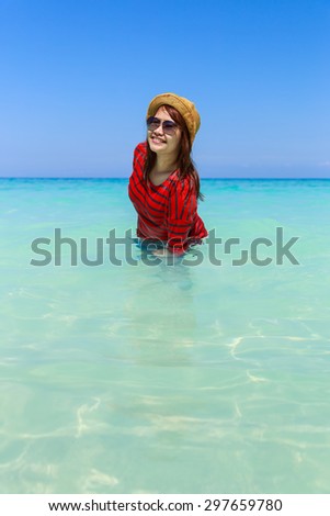 Asia woman in Tropical beach, Similan Island, Koh Ta Chai, Andaman Sea, Thailand