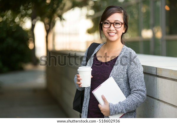 Asian American University Student Smiling Coffee Stock Photo (Edit Now