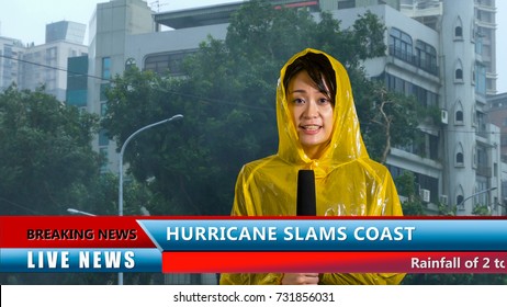 Asian American Weather Reporter Live Report In Storm